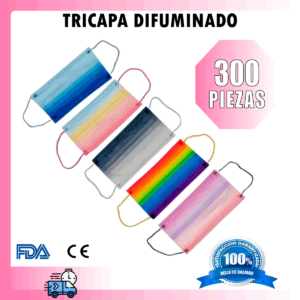 300 Cubrebocas Tricapa Ttp Adulto Colores Difuminados